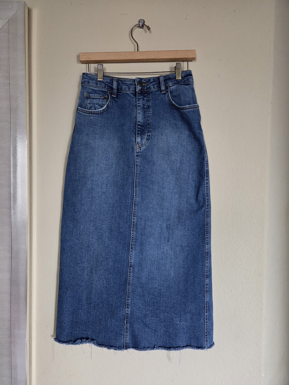 Zara Women's High-Rise Blue Denim Pencil Midi Skirt